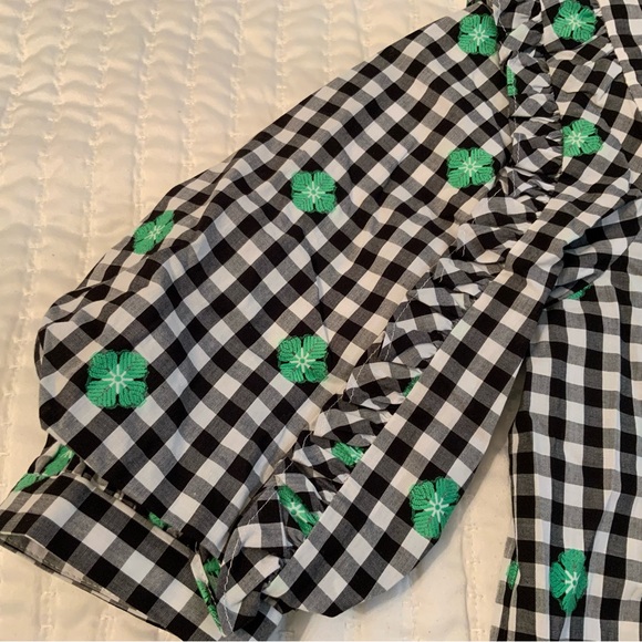 Kate Spade Blossom Gingham Cotton Top Square Neck Black White Green Size XXS - Picture 8 of 10